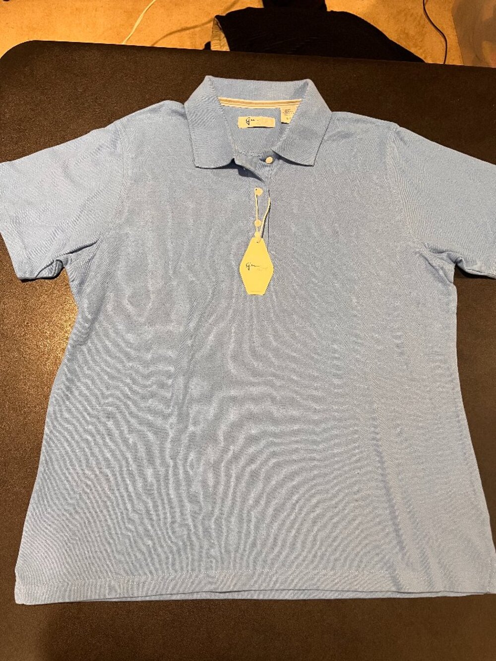 Women’s Pique  Polo. NWT Blue Button short sleeve Greg Norman Golf Shirt Size L